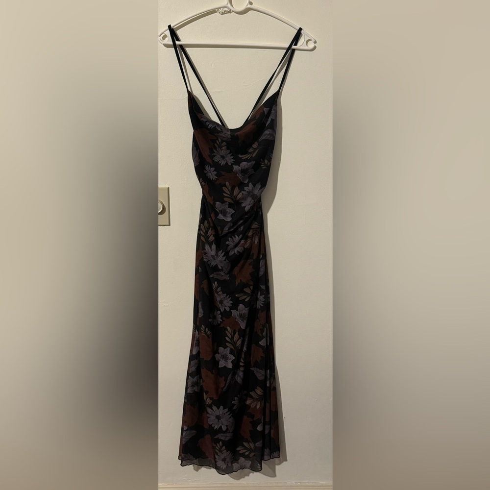 ROMWE Goth Boho Vintage Floral Mesh Spaghetti Strap Midi Dress